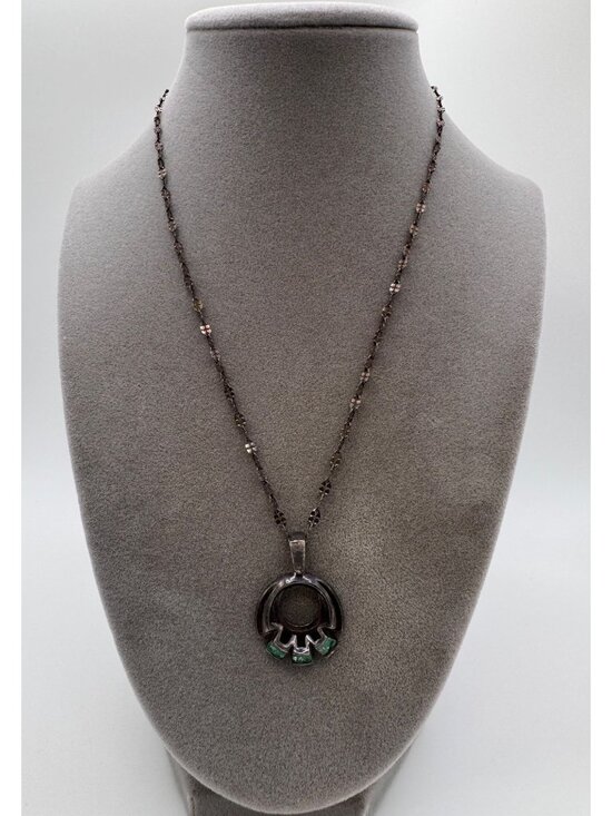 Jewelry - Vintage 950 Silver Emerald Pendant Necklace Modernist Italy Chain 17”